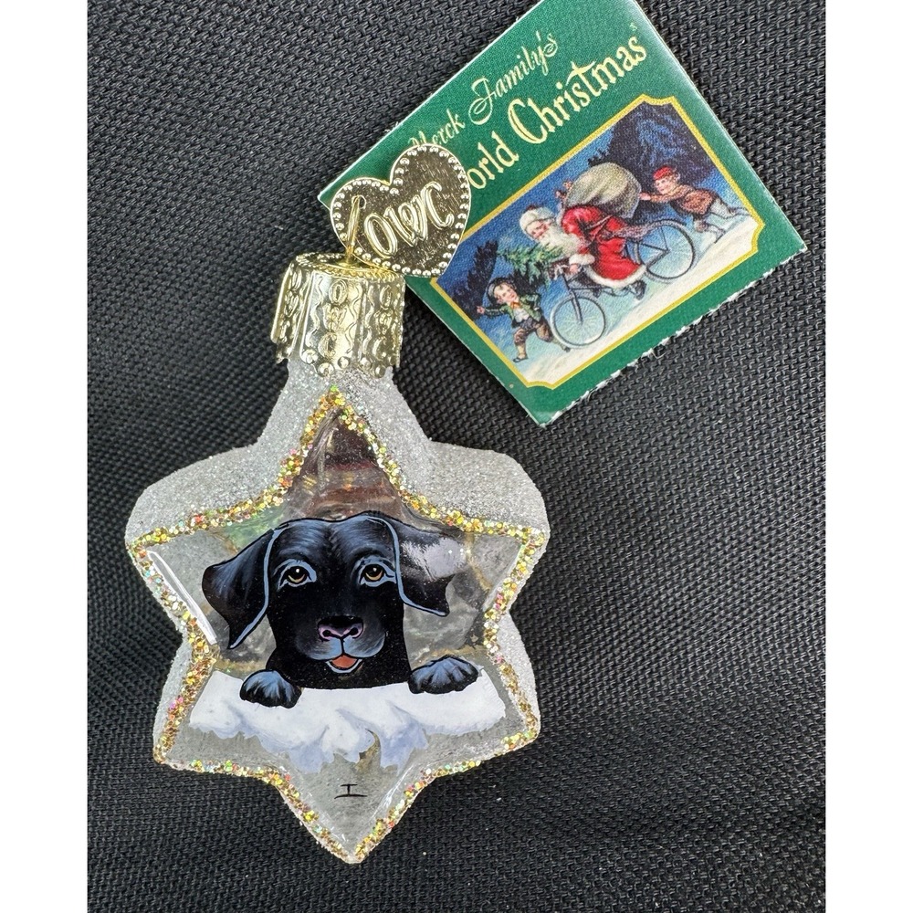 Old World Christmas Glass 2" Black Lab & Star Santa Christmas Ornament New Tags